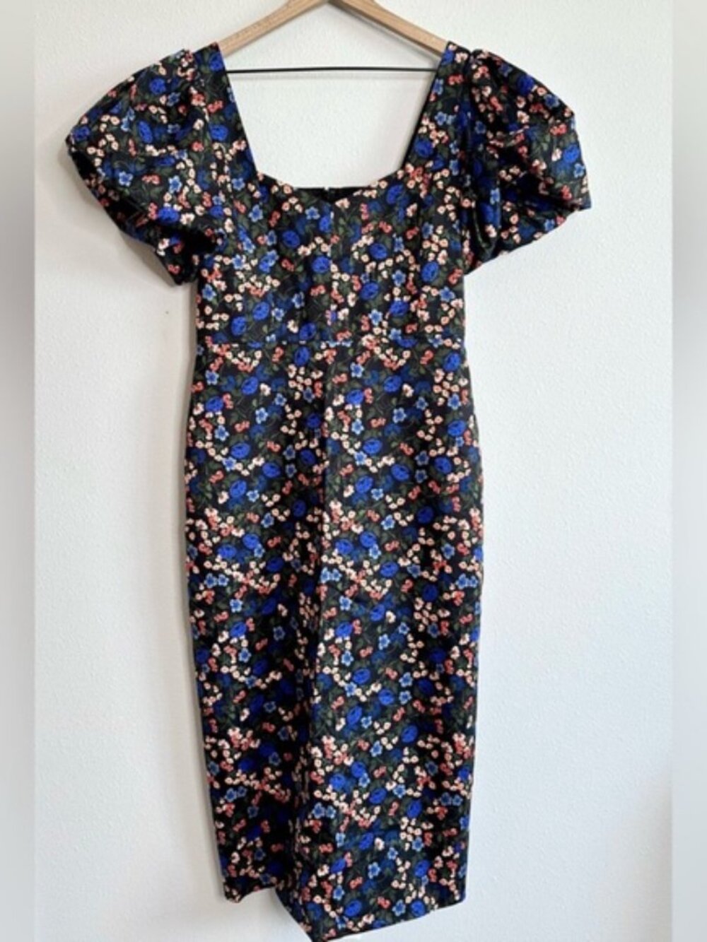 Hunter Bell Colette sheath floral Midi Dress Puff Sleeve retired NWT - Picture 3 of 7
